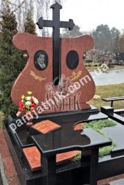 Подвійний пам'ятник з хрестом 2-066 з лезниковського граніту та габро